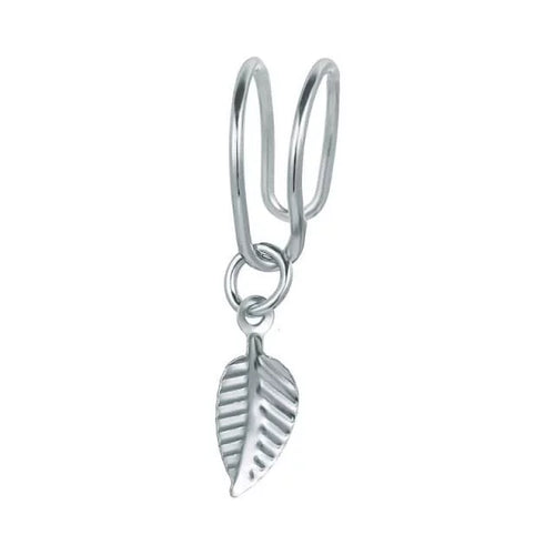 Boucles d'oreilles clip cartilage feuille argent - vue détail