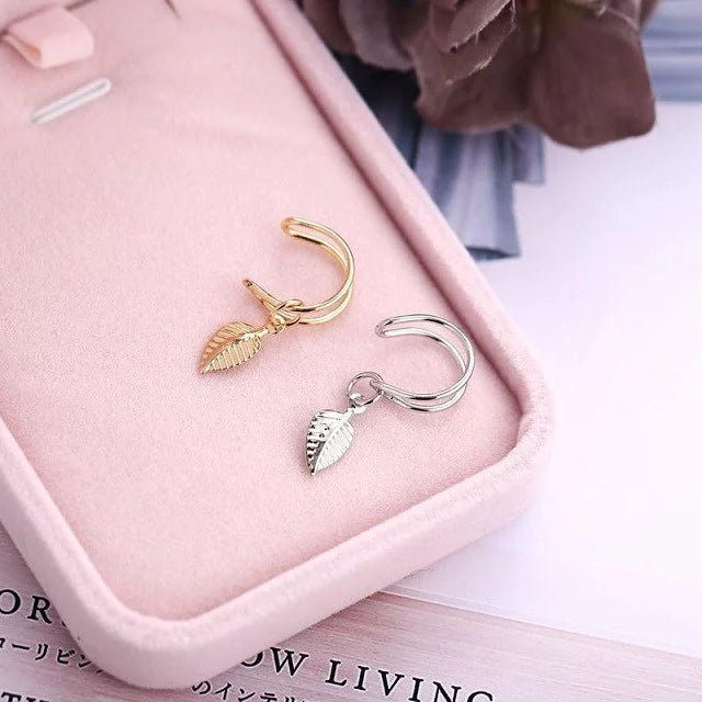 Boucles d'oreilles clip cartilage feuille or et argent