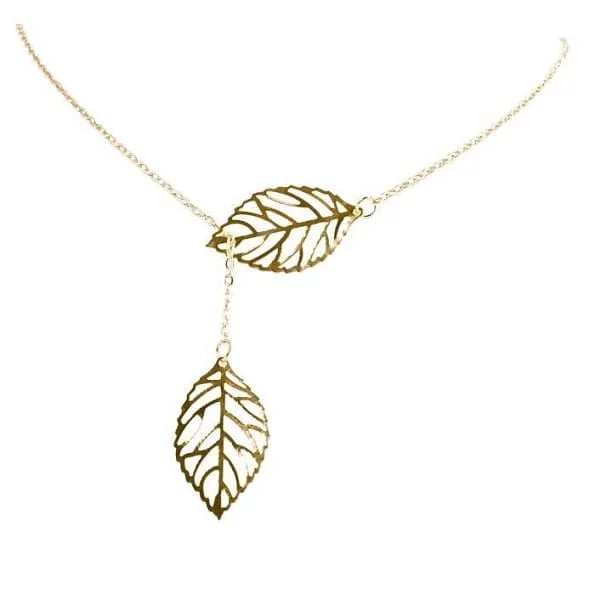 Collier Feuille Double Gold sur fond blanc