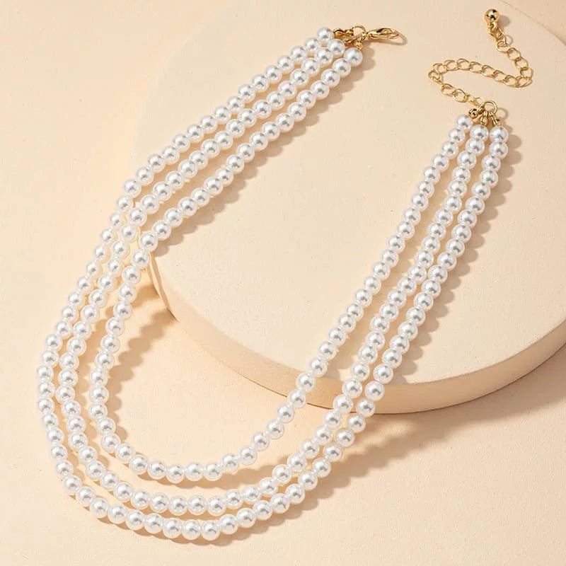 Collier Perles 3 Branches Gold - vue de côté